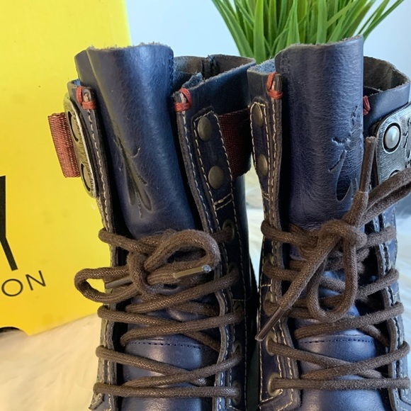 Fly London Navy Lace up Leather Ankle Boots with Seat belt buckle. SZ: EU 36 - Picture 5 of 11